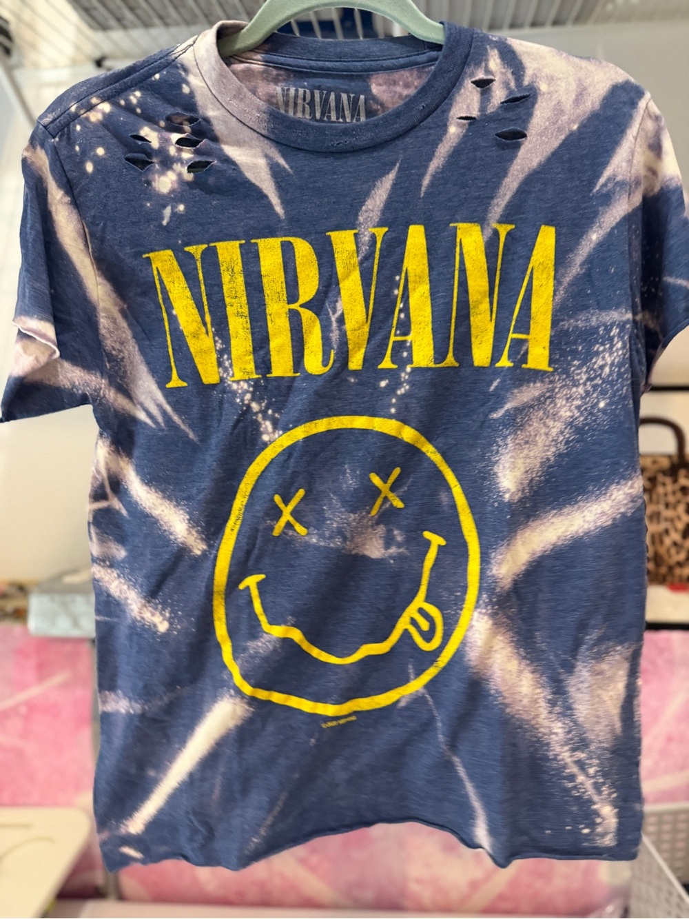 NIRVANA Navy Tie-Dye Tee with Yellow Logo